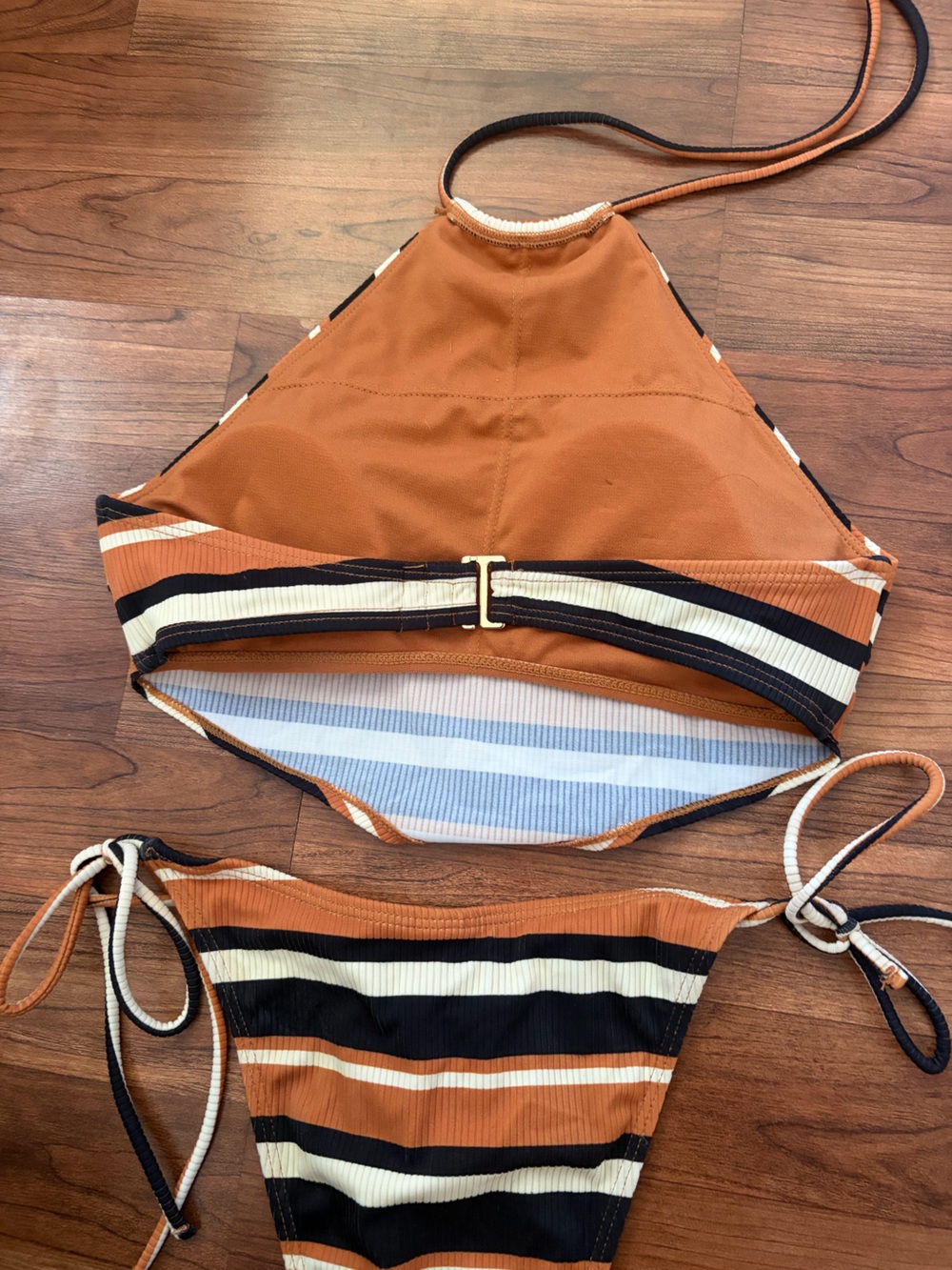 Forever 21 Striped Halter Bikini Set in Rust, Black & Cream - Picture 5 of 5